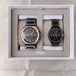 Fossil BQ2645SET His and Her Multifunction Black Stainless Steel Watch